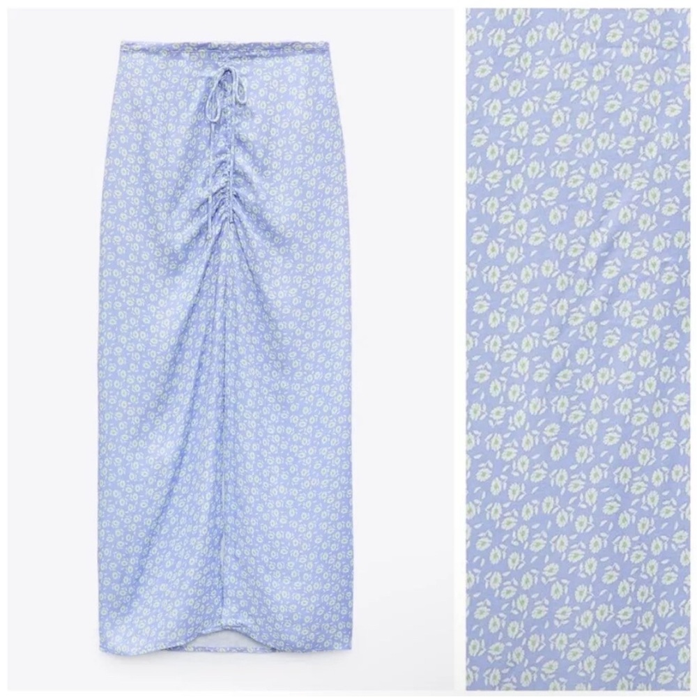 Zara Periwinkle Satin Effect Floral Midi Skirt